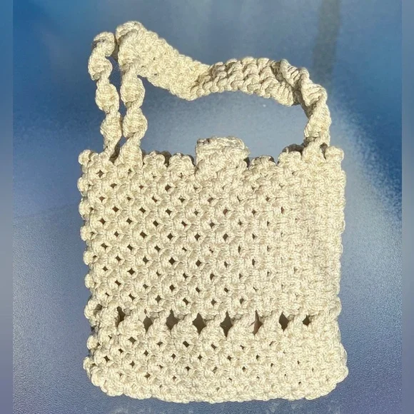 Boho Retro Beige Macramé Shoulder Purse - Picture 2 of 6